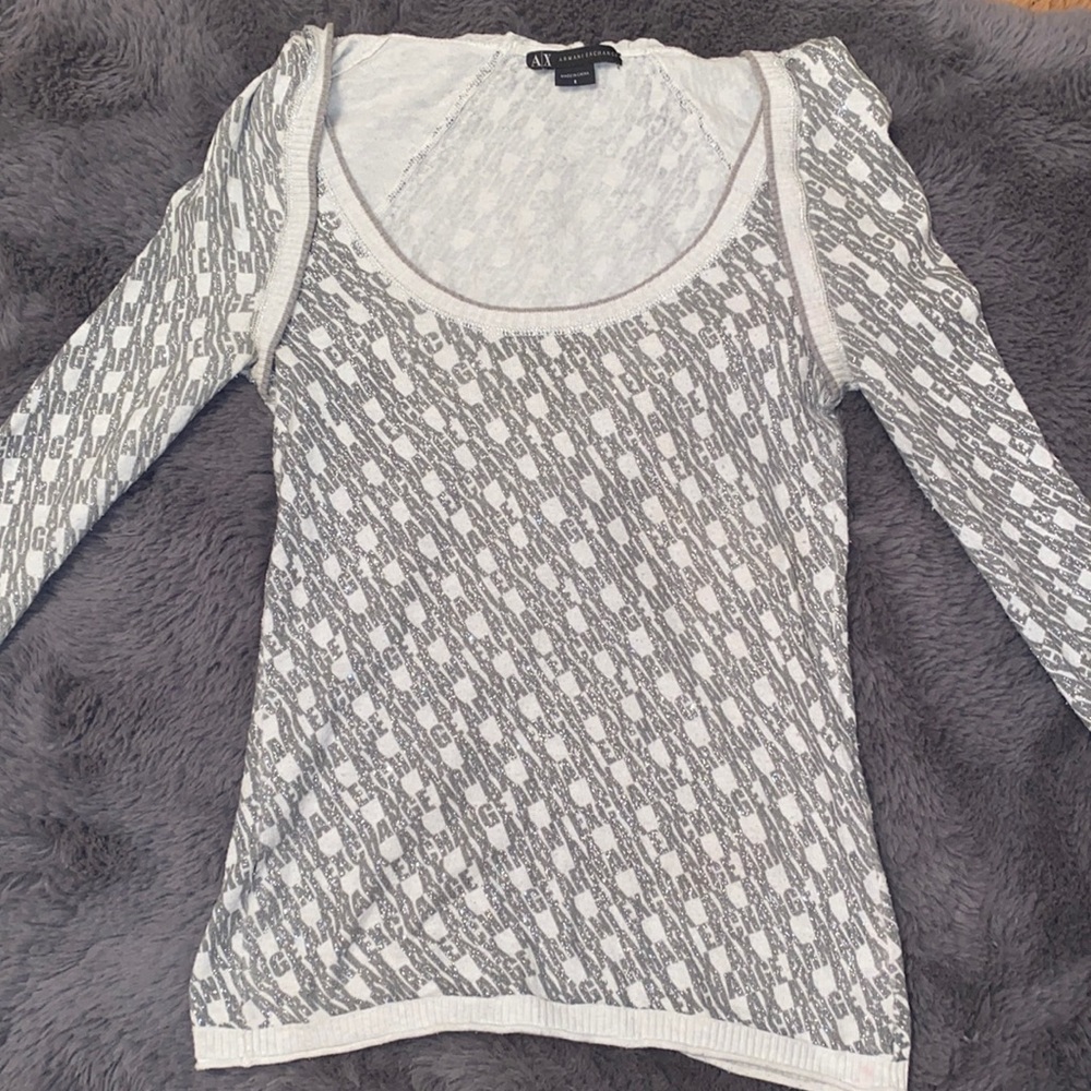 Armani Exchange Gray/White Logo Long Sleeve & Hood